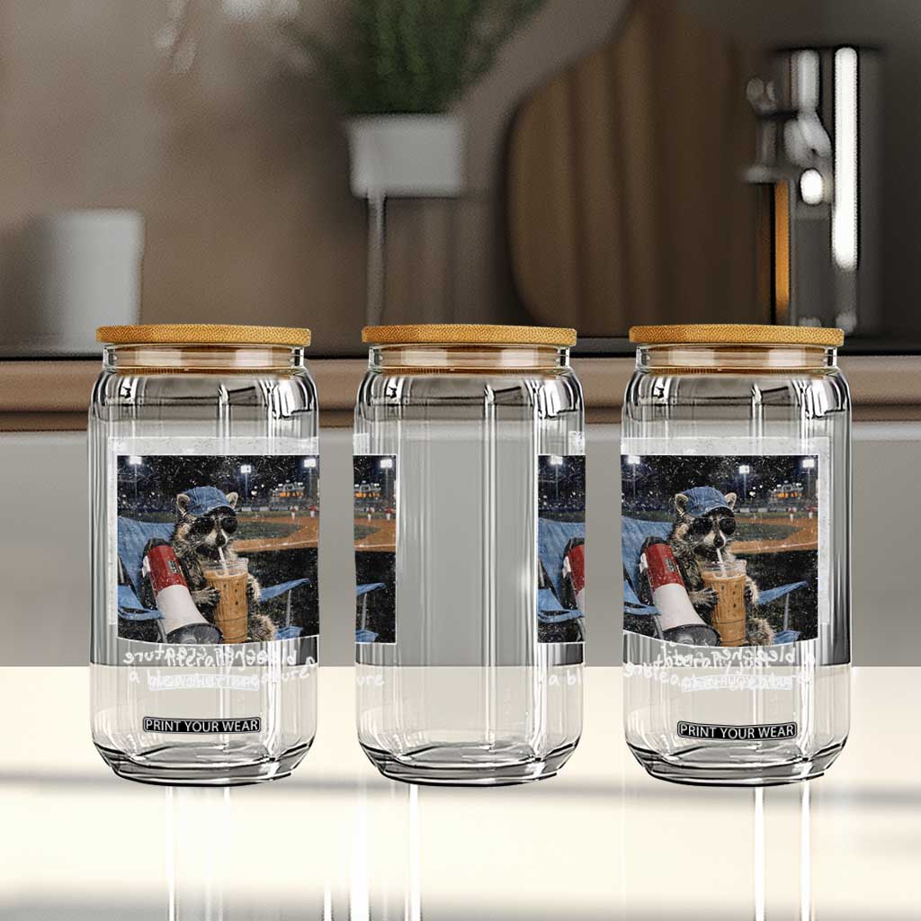 Baseball Raccoon Literally Just a Bleacher Creature Glass Can Funny Trash Panda Drinking Iced Coffee Ballfield TS11 Print Your Wear