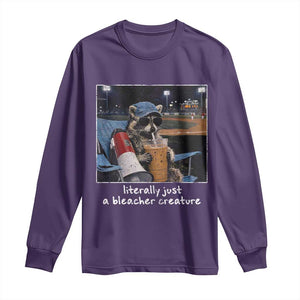 Baseball Raccoon Literally Just a Bleacher Creature Long Sleeve Shirt Funny Trash Panda Drinking Iced Coffee Ballfield TS11 Purple Print Your Wear