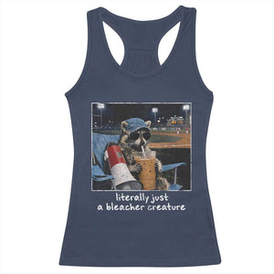 Baseball Raccoon Literally Just a Bleacher Creature Racerback Tank Top Funny Trash Panda Drinking Iced Coffee Ballfield TS11 Navy Print Your Wear