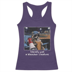 Baseball Raccoon Literally Just a Bleacher Creature Racerback Tank Top Funny Trash Panda Drinking Iced Coffee Ballfield TS11 Purple Print Your Wear