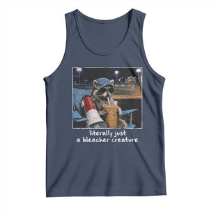Baseball Raccoon Literally Just a Bleacher Creature Tank Top Funny Trash Panda Drinking Iced Coffee Ballfield TS11 Navy Print Your Wear