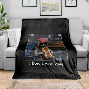 Baseball Raccoon I Live Here Now Throw Blanket Funny Trash Panda Eating Hot Dog Ballfield TS11 Print Your Wear