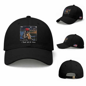 Baseball Raccoon I Live Here Now Baseball Cap Funny Trash Panda Eating Hot Dog Ballfield TS11 Baseball Cap Universal Fit Black Print Your Wear