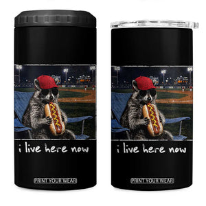 Baseball Raccoon I Live Here Now 4 in 1 Can Cooler Tumbler Funny Trash Panda Eating Hot Dog Ballfield TS11 One Size: 16 oz Black Print Your Wear