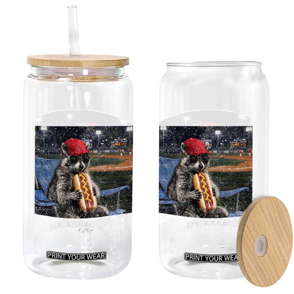 Baseball Raccoon I Live Here Now Glass Can Funny Trash Panda Eating Hot Dog Ballfield TS11 Print Your Wear