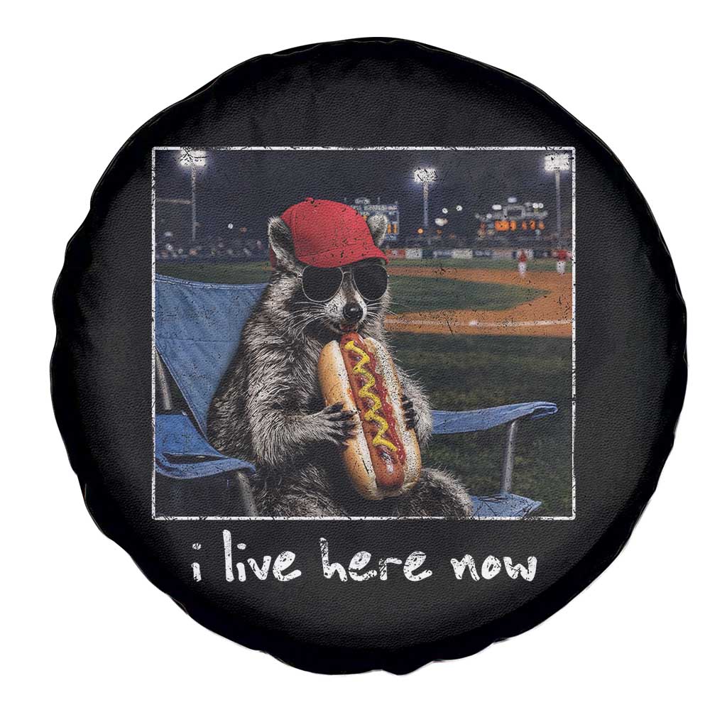 Baseball Raccoon I Live Here Now Spare Tire Cover Funny Trash Panda Eating Hot Dog Ballfield TS11 Print Your Wear