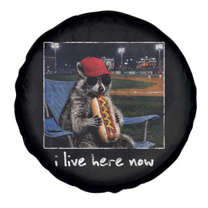 Baseball Raccoon I Live Here Now Spare Tire Cover Funny Trash Panda Eating Hot Dog Ballfield TS11 Print Your Wear