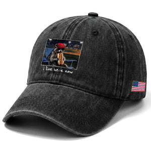 Baseball Raccoon I Live Here Now Washed Cotton Baseball Cap Funny Trash Panda Eating Hot Dog Ballfield TS11 Print Your Wear