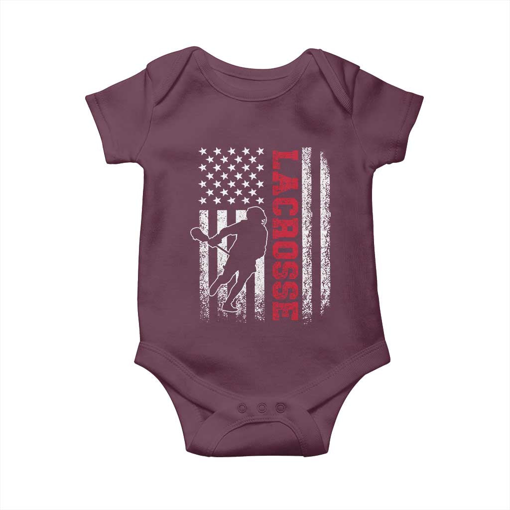 Lacrosse American Flag Lax Men 4th of July Baby Onesie TS11 Maroon Print Your Wear