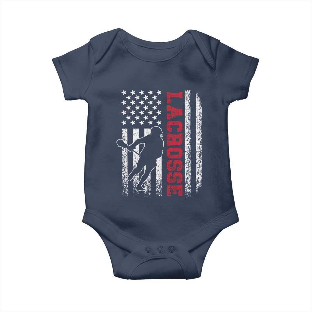 Lacrosse American Flag Lax Men 4th of July Baby Onesie TS11 Navy Print Your Wear