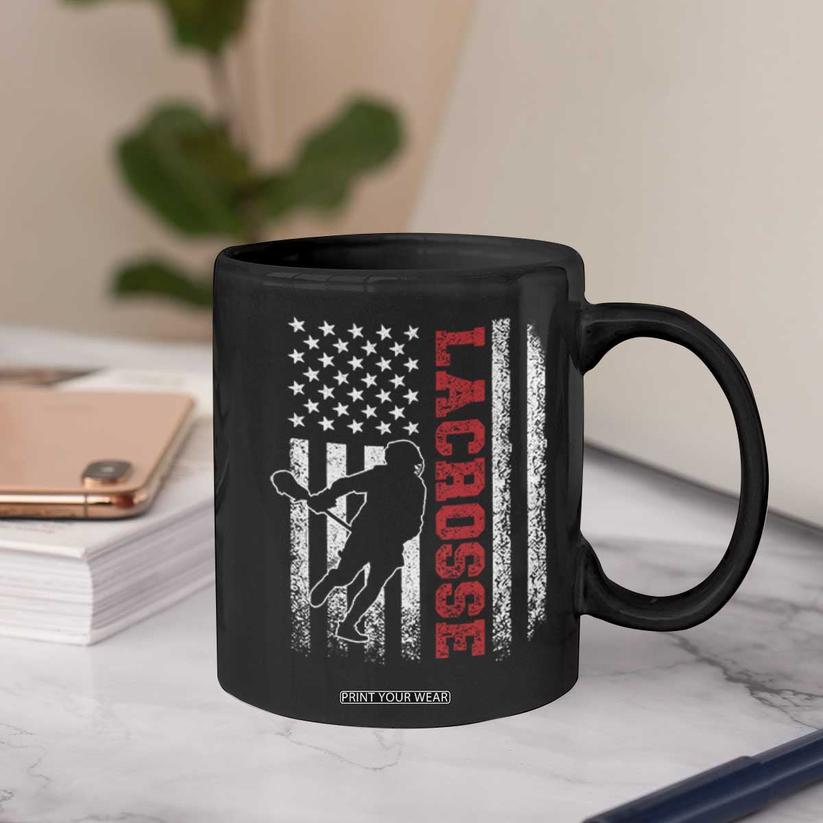 Lacrosse American Flag Lax Men 4th of July Coffee Mug TS11 Print Your Wear