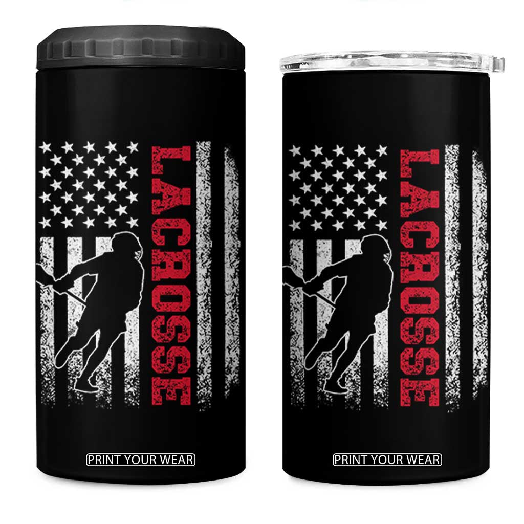 Lacrosse American Flag Lax Men 4th of July 4 in 1 Can Cooler Tumbler TS11 One Size: 16 oz Black Print Your Wear