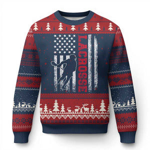 Lacrosse American Flag Lax Men 4th of July Ugly Christmas Sweater TS11 Navy Red Print Your Wear