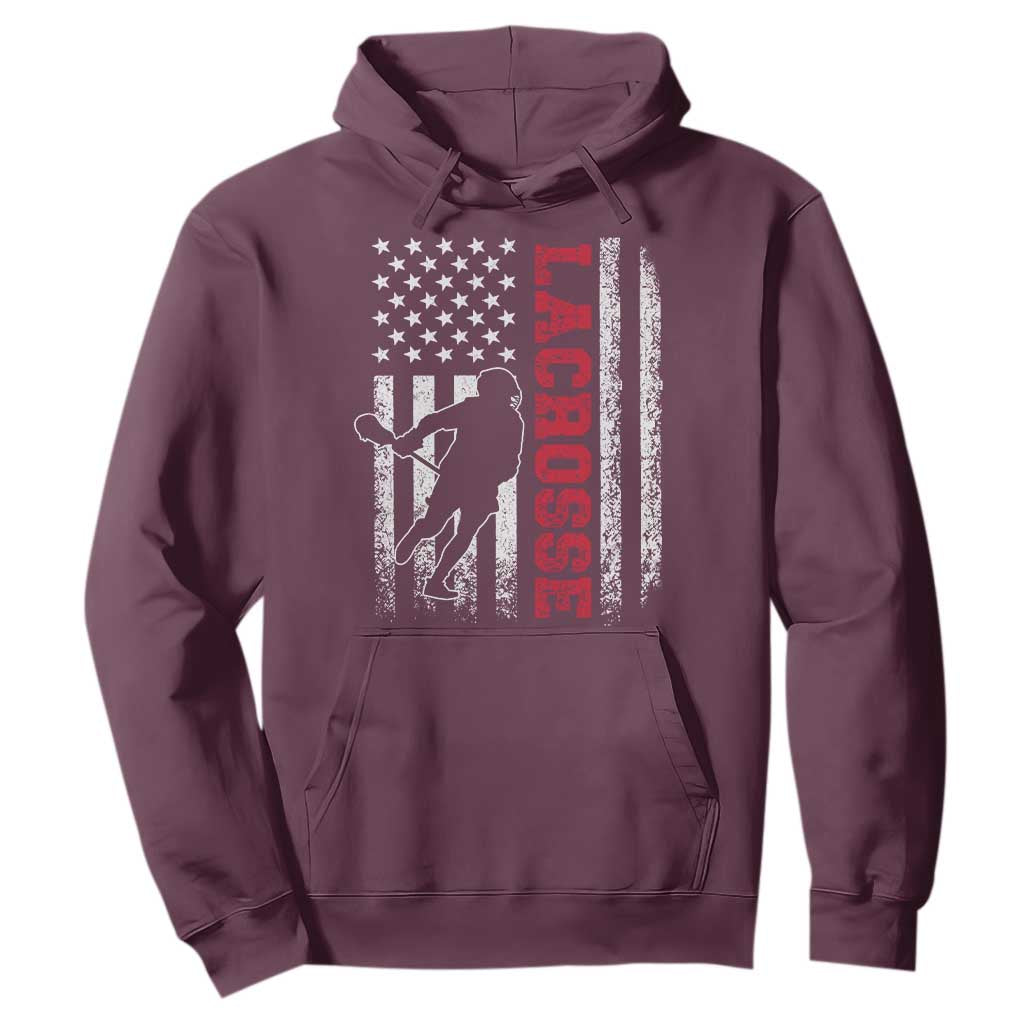 Lacrosse American Flag Lax Men 4th of July Hoodie TS11 Maroon Print Your Wear