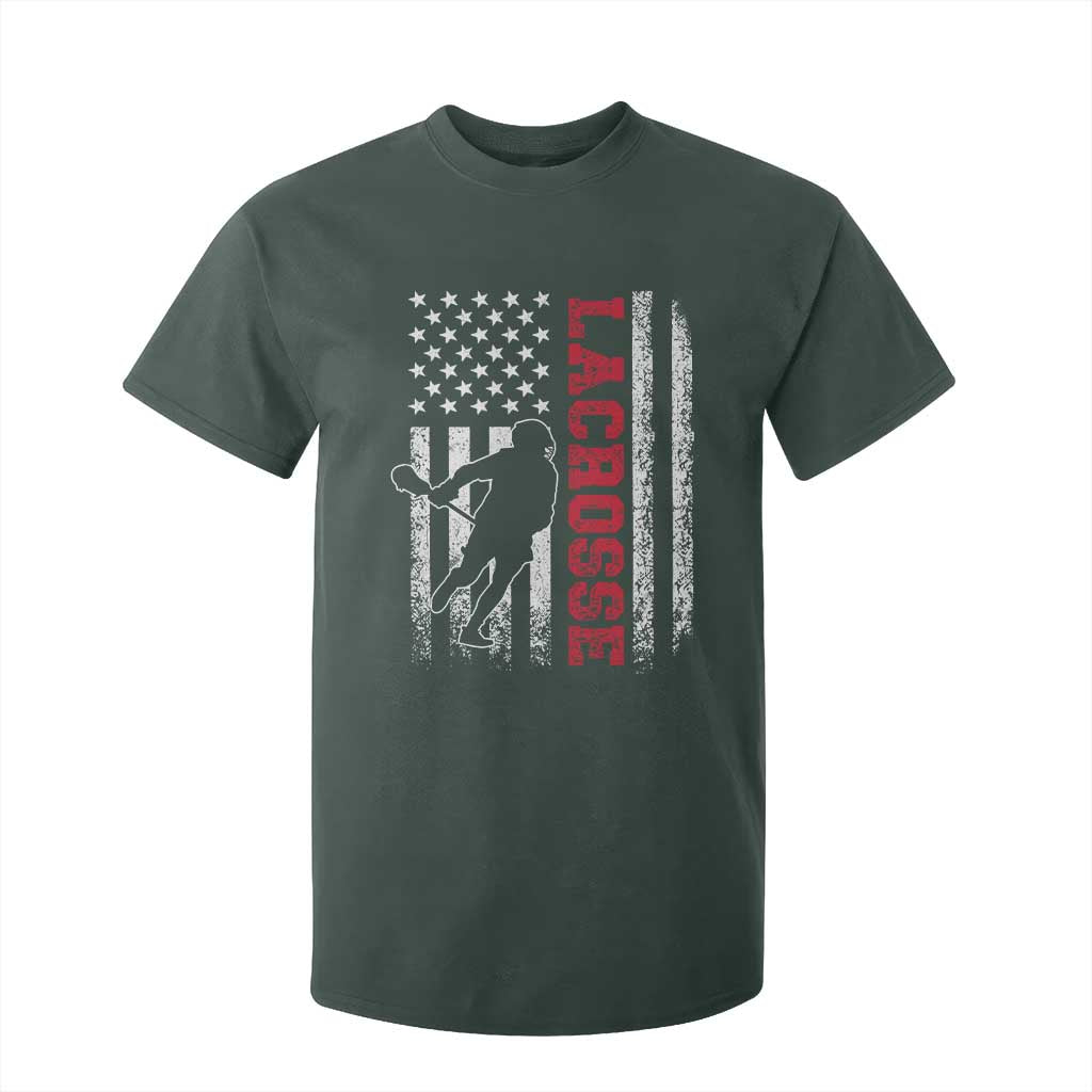 Lacrosse American Flag Lax Men 4th of July T Shirt For Kid TS11 Dark Forest Green Print Your Wear