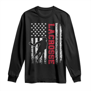 Lacrosse American Flag Lax Men 4th of July Long Sleeve Shirt TS11 Black Print Your Wear