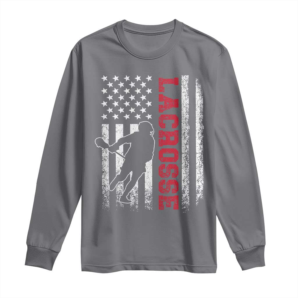 Lacrosse American Flag Lax Men 4th of July Long Sleeve Shirt TS11 Charcoal Print Your Wear