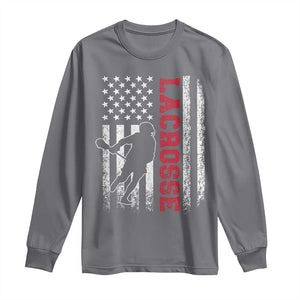 Lacrosse American Flag Lax Men 4th of July Long Sleeve Shirt TS11 Charcoal Print Your Wear