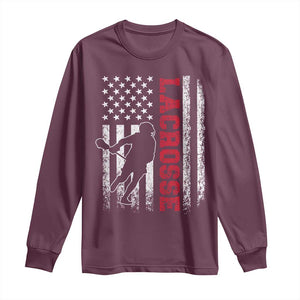 Lacrosse American Flag Lax Men 4th of July Long Sleeve Shirt TS11 Maroon Print Your Wear