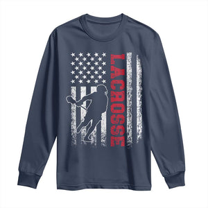 Lacrosse American Flag Lax Men 4th of July Long Sleeve Shirt TS11 Navy Print Your Wear