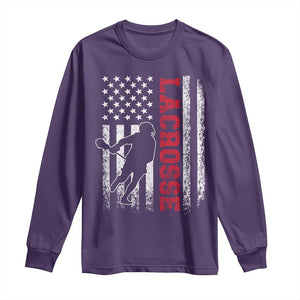 Lacrosse American Flag Lax Men 4th of July Long Sleeve Shirt TS11 Purple Print Your Wear