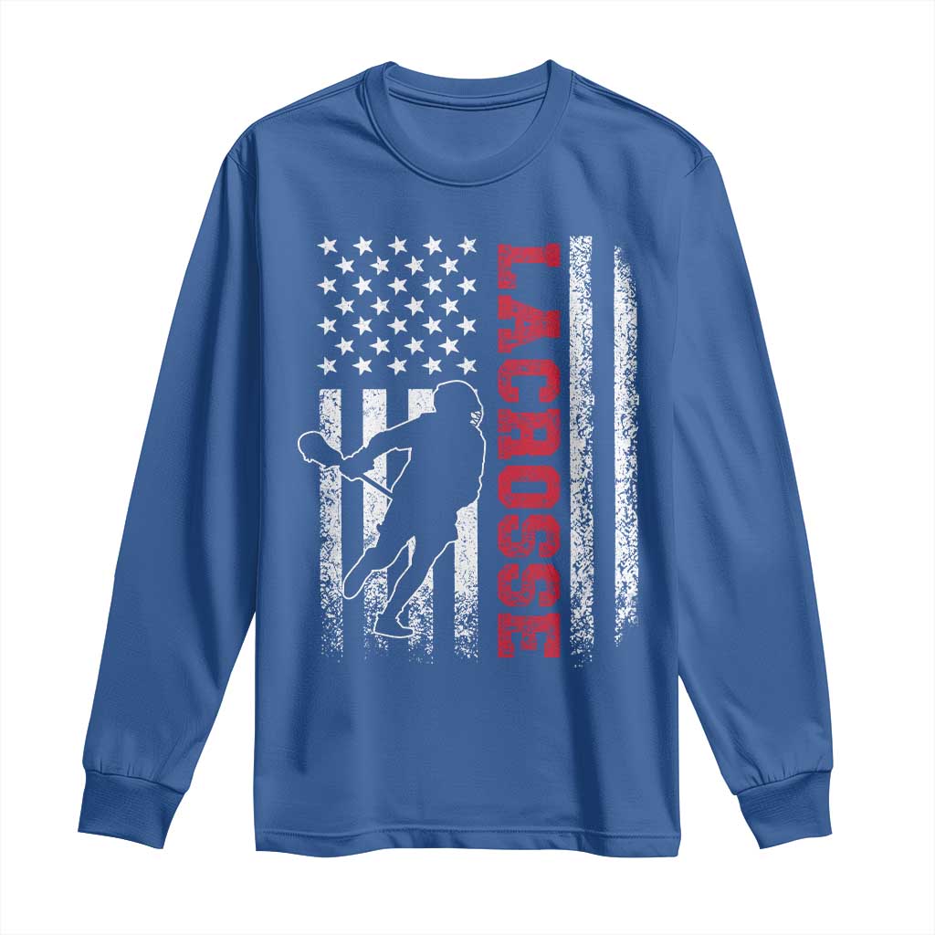 Lacrosse American Flag Lax Men 4th of July Long Sleeve Shirt TS11 Royal Blue Print Your Wear