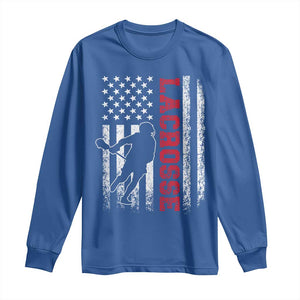 Lacrosse American Flag Lax Men 4th of July Long Sleeve Shirt TS11 Royal Blue Print Your Wear