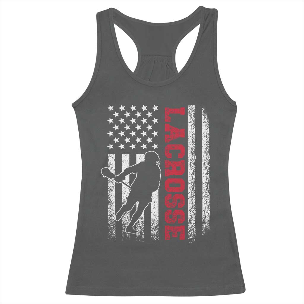 Lacrosse American Flag Lax Men 4th of July Racerback Tank Top TS11 Dark Heather Print Your Wear