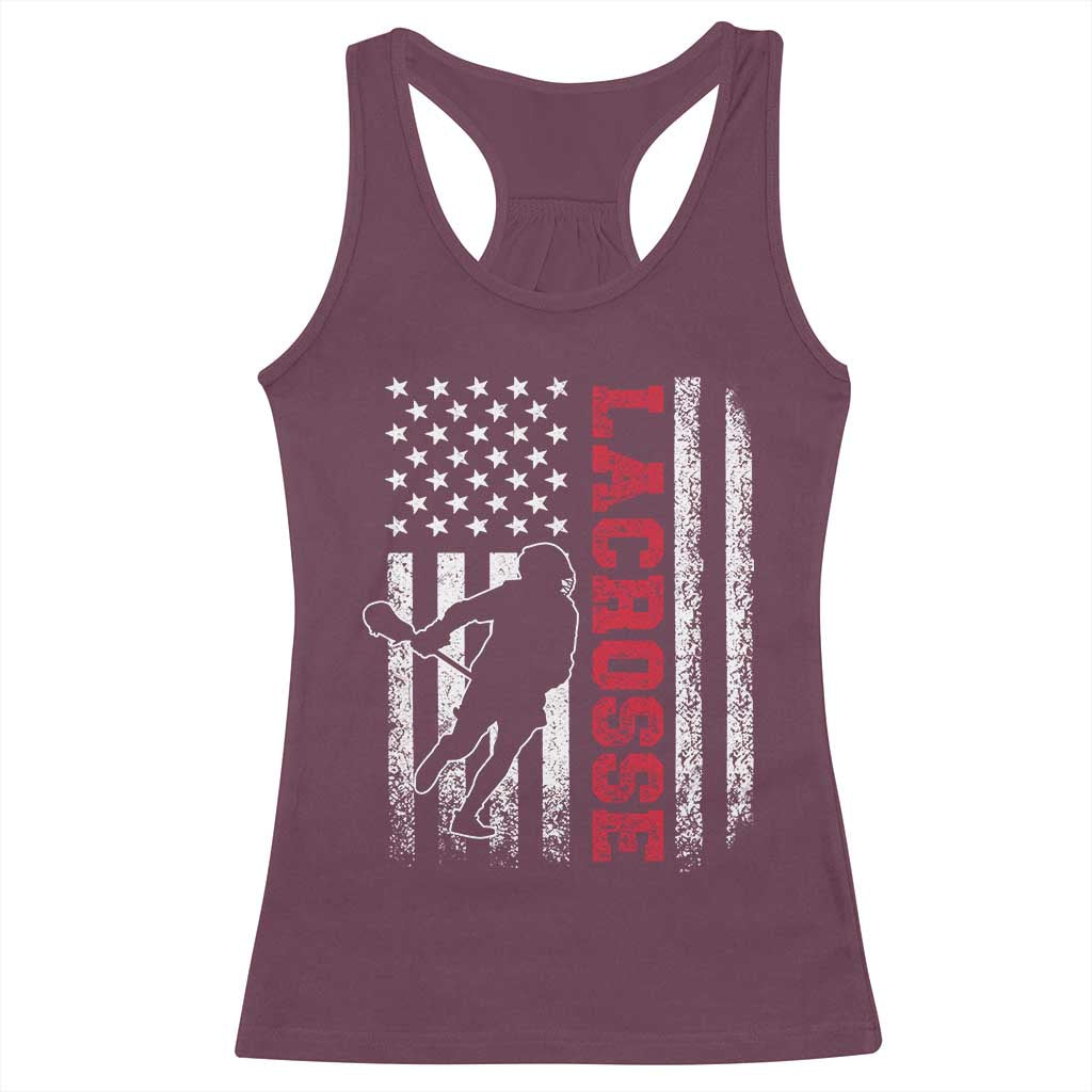 Lacrosse American Flag Lax Men 4th of July Racerback Tank Top TS11 Maroon Print Your Wear