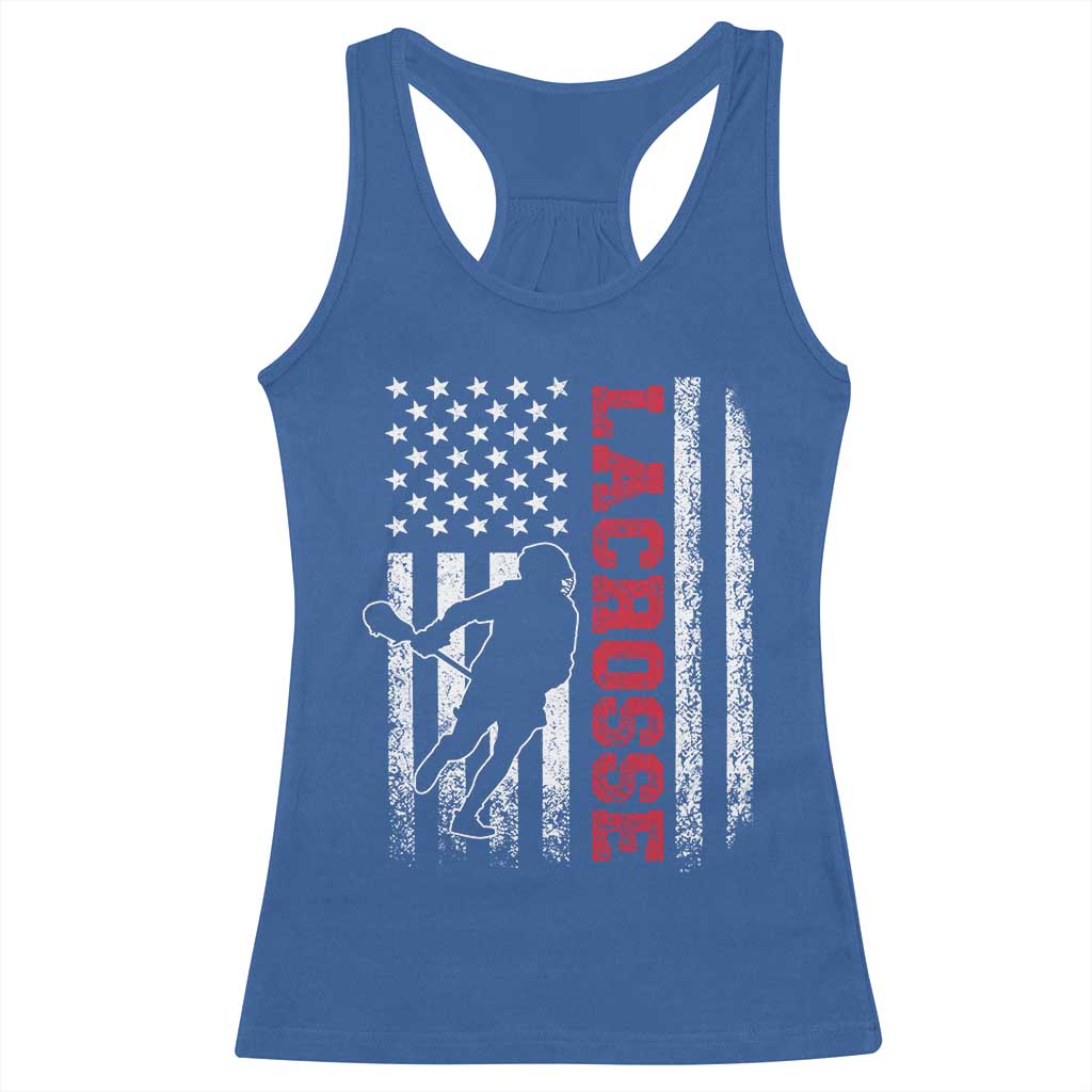 Lacrosse American Flag Lax Men 4th of July Racerback Tank Top TS11 Royal Blue Print Your Wear