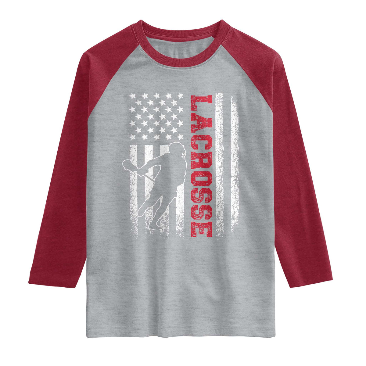 Lacrosse American Flag Lax Men 4th of July Raglan Shirt TS11 Heather Gray Heather Red Print Your Wear