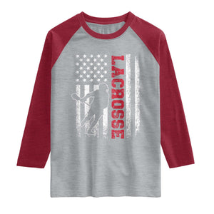 Lacrosse American Flag Lax Men 4th of July Raglan Shirt TS11 Heather Gray Heather Red Print Your Wear