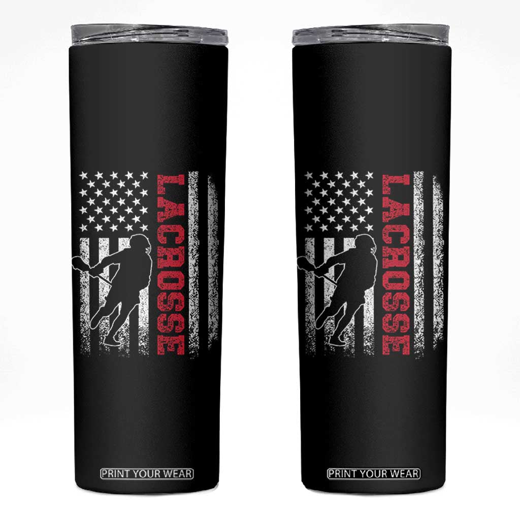Lacrosse American Flag Lax Men 4th of July Skinny Tumbler TS11 Black Print Your Wear