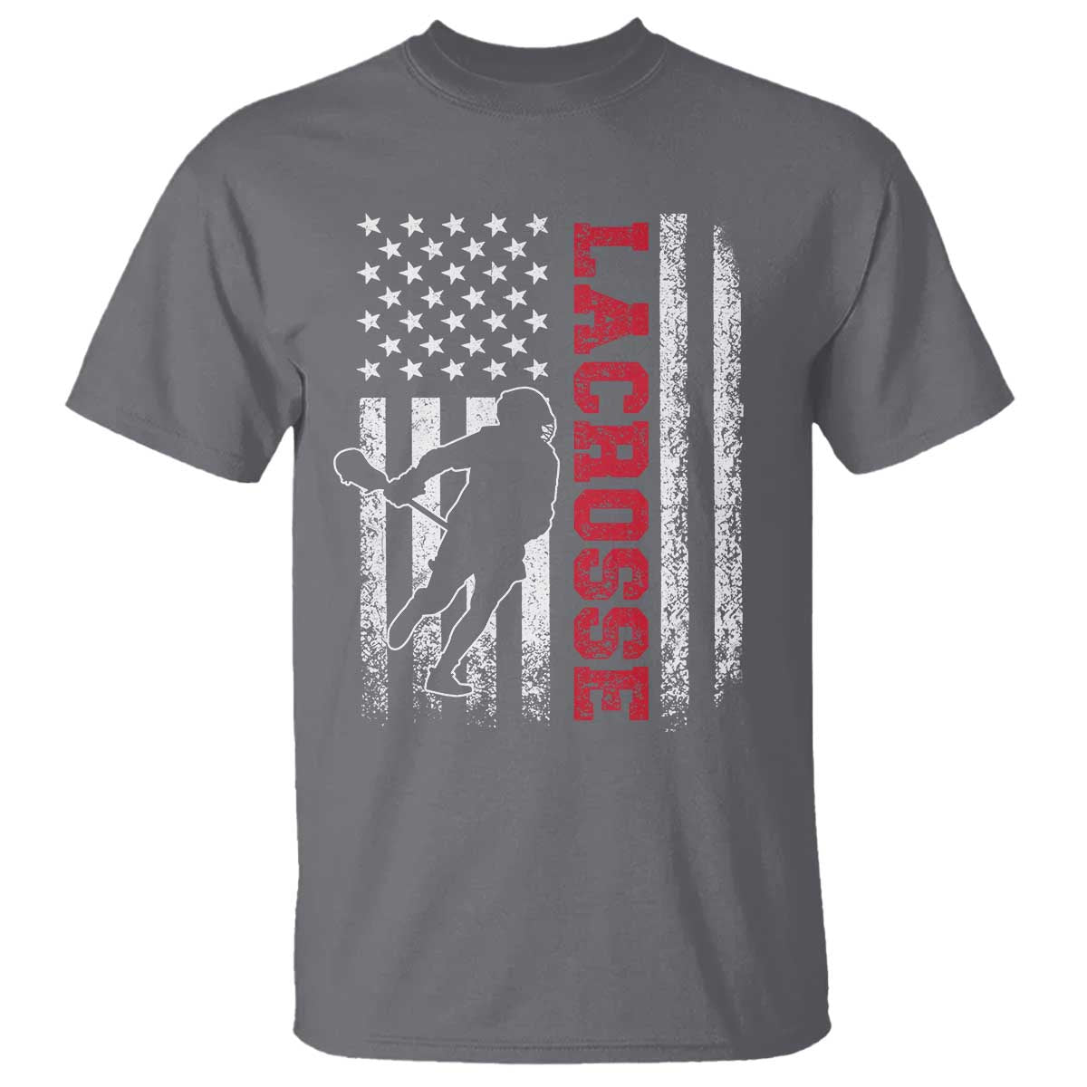 Lacrosse American Flag Lax Men 4th of July T Shirt TS11 Charcoal Print Your Wear