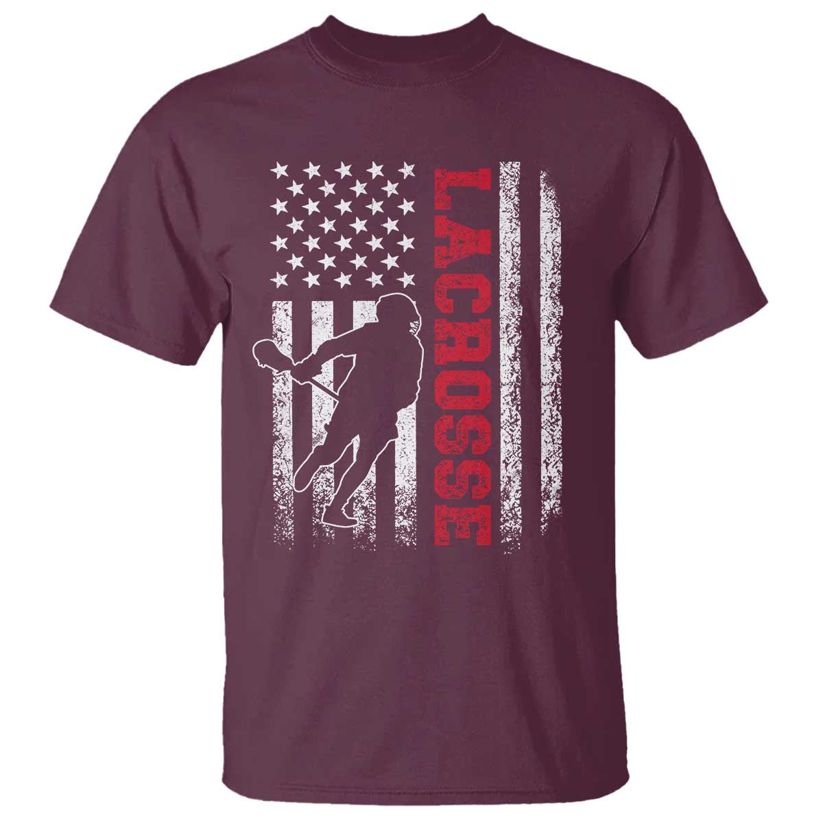 Lacrosse American Flag Lax Men 4th of July T Shirt TS11 Maroon Print Your Wear