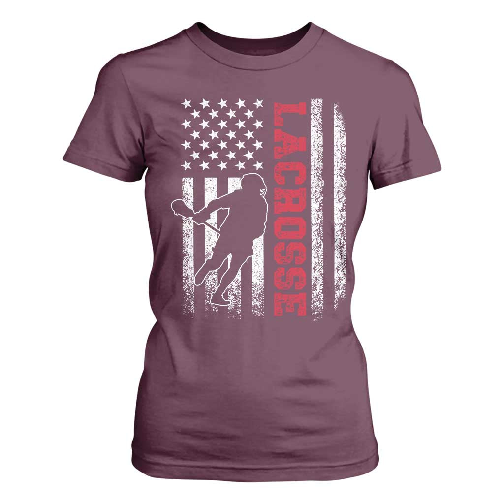 Lacrosse American Flag Lax Men 4th of July T Shirt For Women TS11 Maroon Print Your Wear