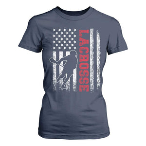 Lacrosse American Flag Lax Men 4th of July T Shirt For Women TS11 Navy Print Your Wear