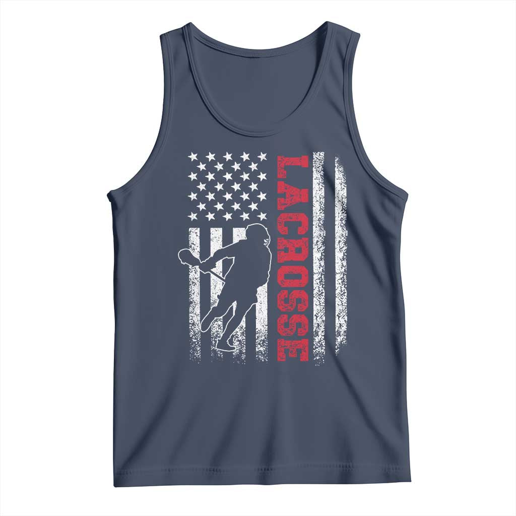 Lacrosse American Flag Lax Men 4th of July Tank Top TS11 Navy Print Your Wear