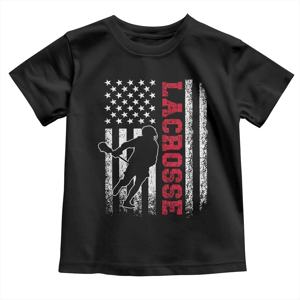 Lacrosse American Flag Lax Men 4th of July Toddler T Shirt TS11 Black Print Your Wear