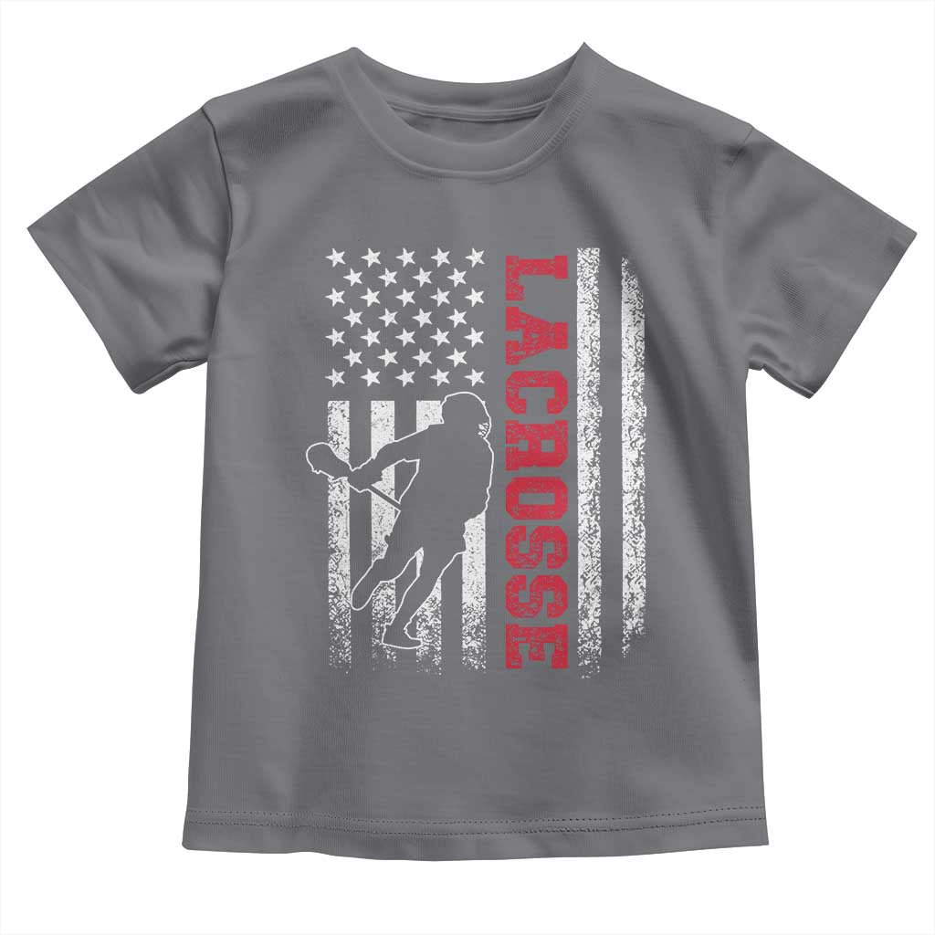 Lacrosse American Flag Lax Men 4th of July Toddler T Shirt TS11 Charcoal Print Your Wear