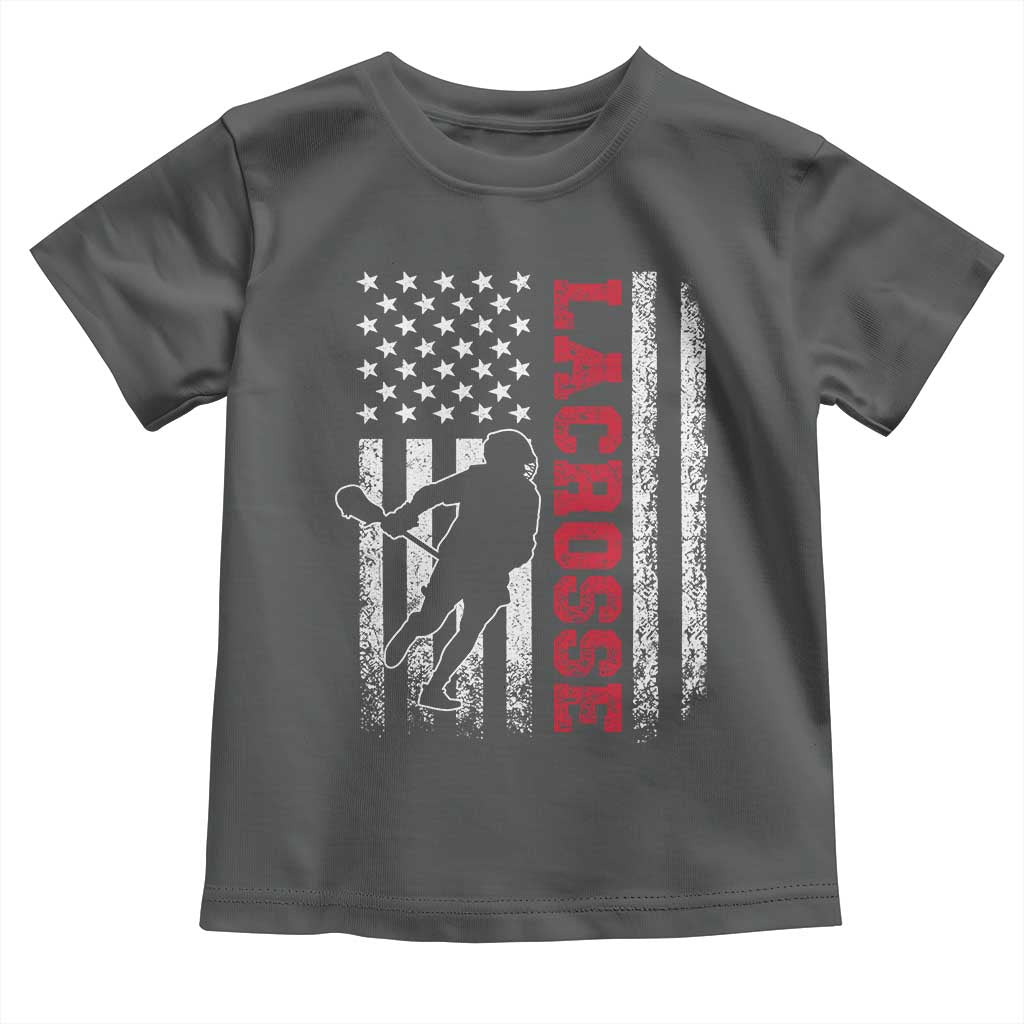Lacrosse American Flag Lax Men 4th of July Toddler T Shirt TS11 Dark Heather Print Your Wear