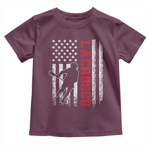 Lacrosse American Flag Lax Men 4th of July Toddler T Shirt TS11 Maroon Print Your Wear