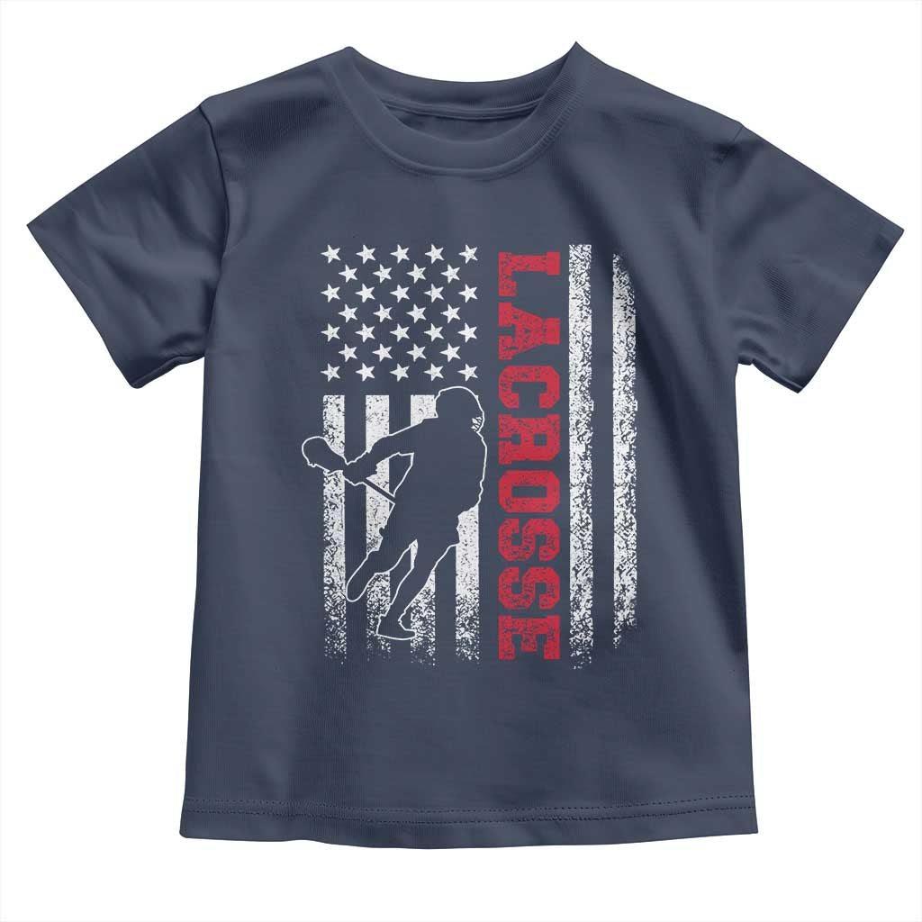 Lacrosse American Flag Lax Men 4th of July Toddler T Shirt TS11 Navy Print Your Wear
