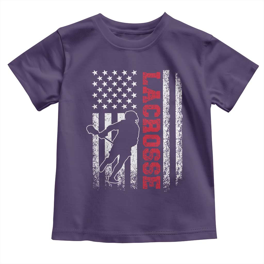 Lacrosse American Flag Lax Men 4th of July Toddler T Shirt TS11 Purple Print Your Wear