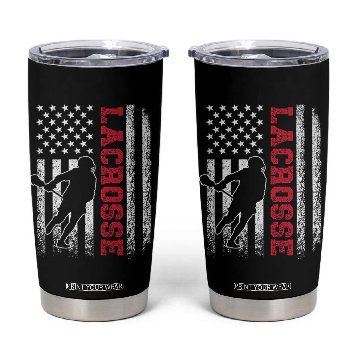 Lacrosse American Flag Lax Men 4th of July Tumbler Cup TS11 Black Print Your Wear