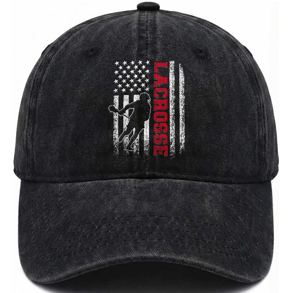 Lacrosse American Flag Lax Men 4th of July Washed Cotton Baseball Cap TS11 Print Your Wear