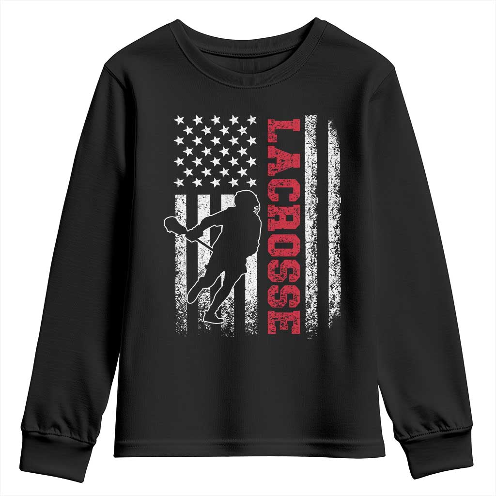 Lacrosse American Flag Lax Men 4th of July Youth Sweatshirt TS11 Black Print Your Wear