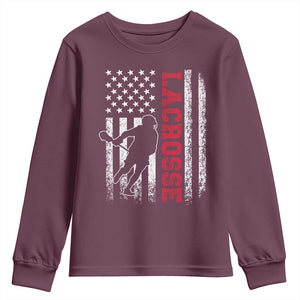 Lacrosse American Flag Lax Men 4th of July Youth Sweatshirt TS11 Maroon Print Your Wear