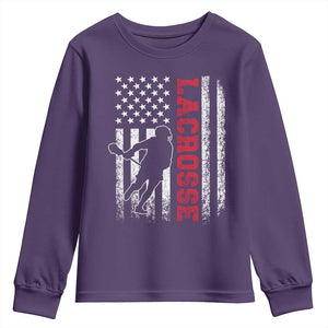 Lacrosse American Flag Lax Men 4th of July Youth Sweatshirt TS11 Purple Print Your Wear