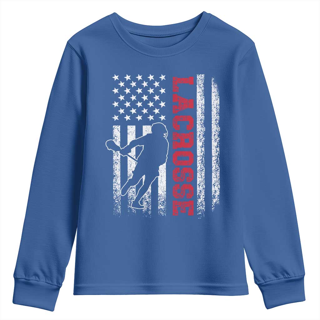 Lacrosse American Flag Lax Men 4th of July Youth Sweatshirt TS11 Royal Blue Print Your Wear